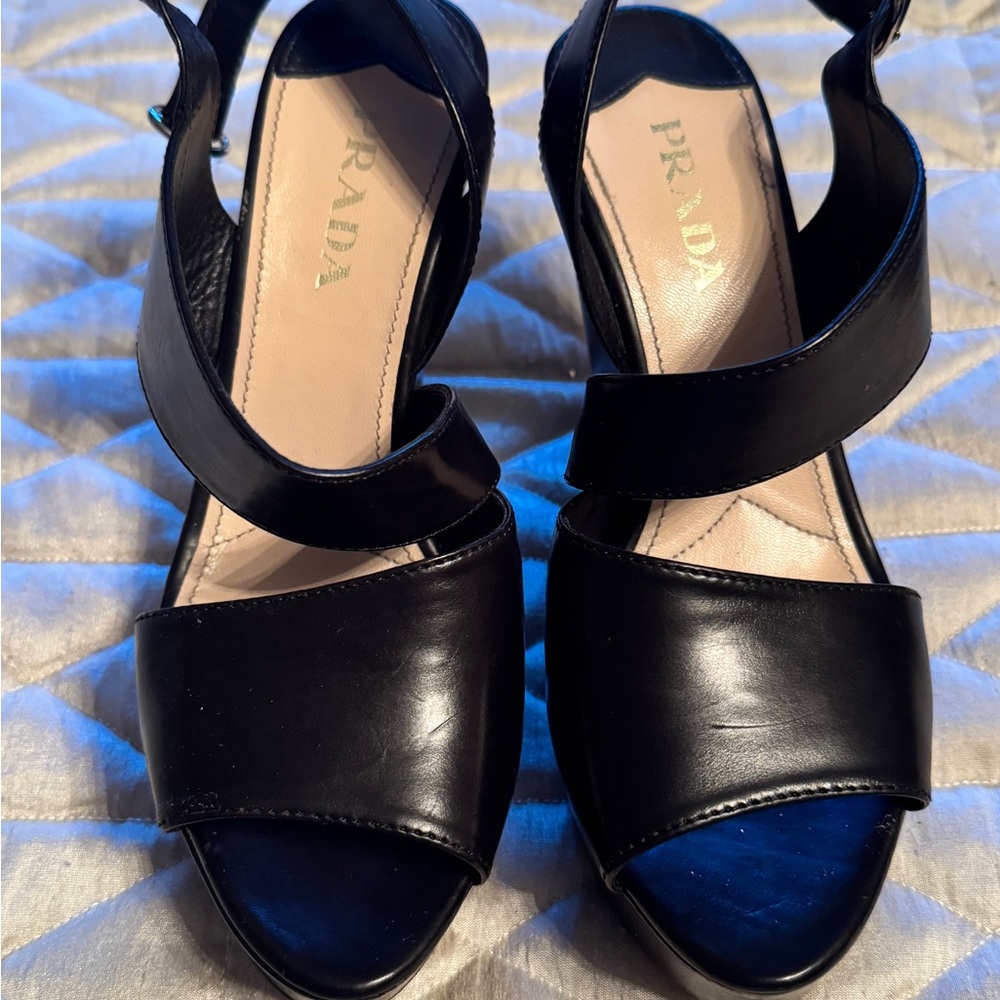 Prada Leather Wedge Sandals - Picture 9 of 11